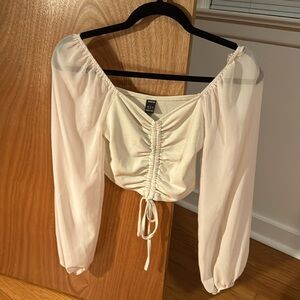 BOGO FREE! Cute beige crop top with shear sleeves and pull tie detail XS
